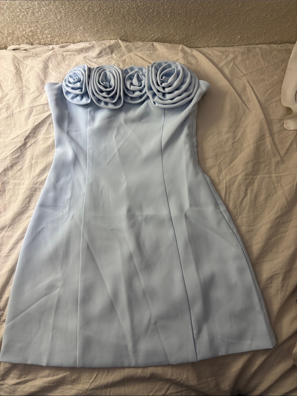 Peppermayo Strapless Light Blue Rosette Detail Mini Dress